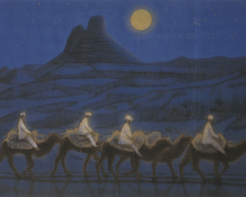 Gekkō sabaku rakuda gyō (A camel caravan in the moonlit desert) - Par Ikuo Hirayama, Galerie Art-Japan.
