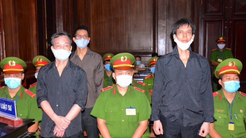 Pham Chi Dung, Nguyen Tuong Thuy, Le Huu Minh Tuan au tribunal. — © DR