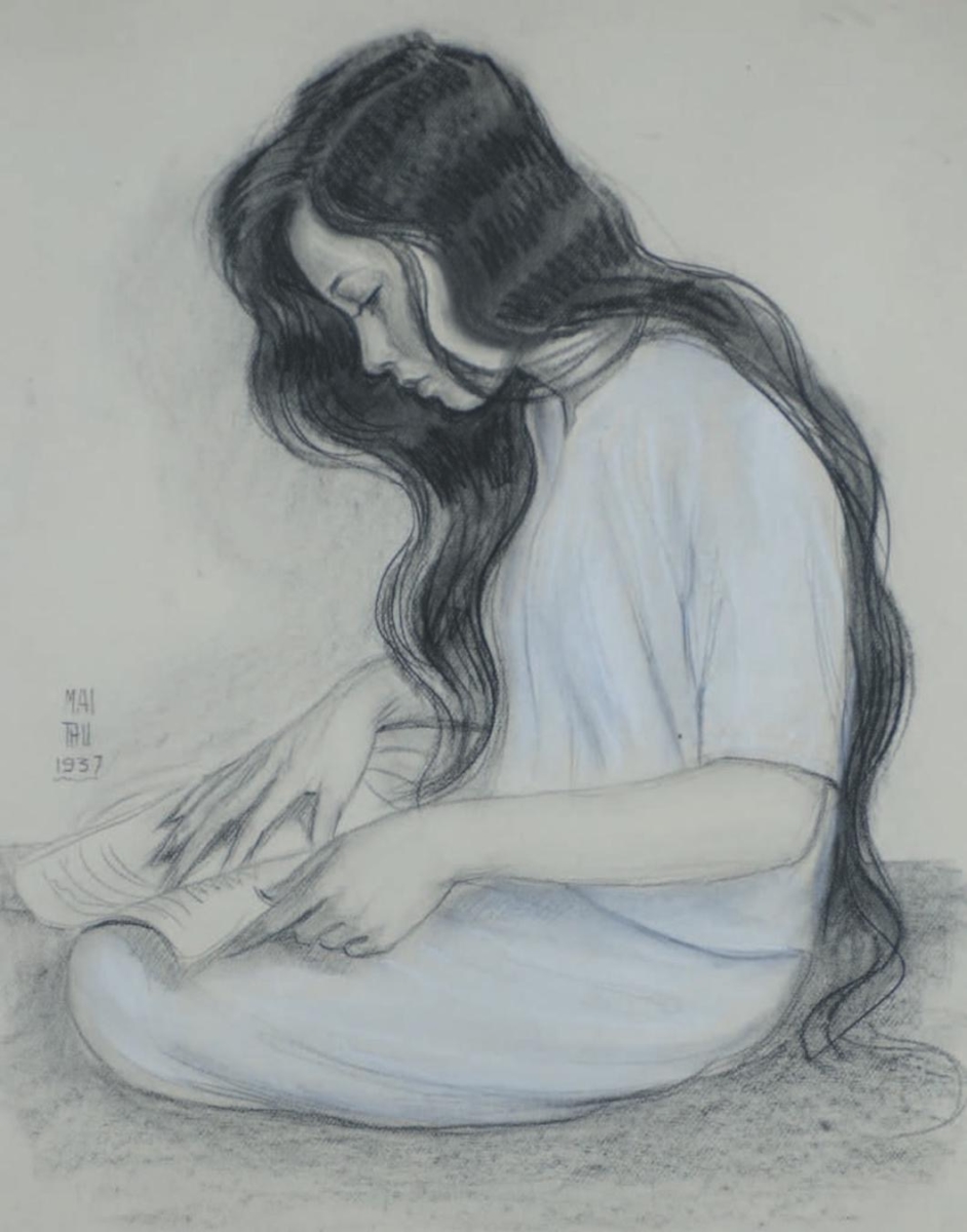 "Jeune Femme Lisant" de © Mai Thứ — Musée des Ursulines, Ville de Mâcon.